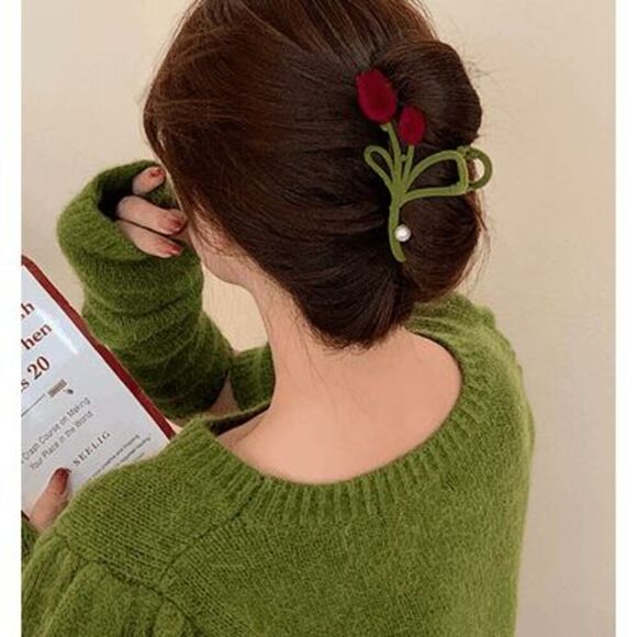 NWOT Velvet Tulip & Pearl Hair Claws Clip - 4" long - Picture 3 of 6